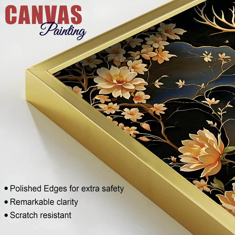Artistic Deer Floral Canvas Wall Painting for Premium Luxury Decor