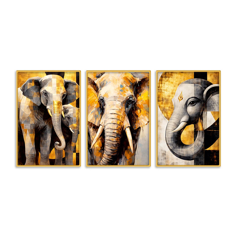 Artistic Elephant Face Canvas Wall Decor Painting Set of Three