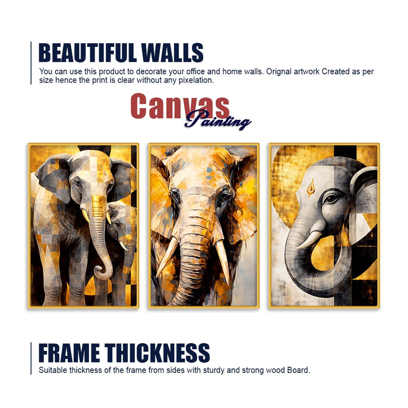 Artistic Elephant Face Canvas Wall Decor Painting Set of Three