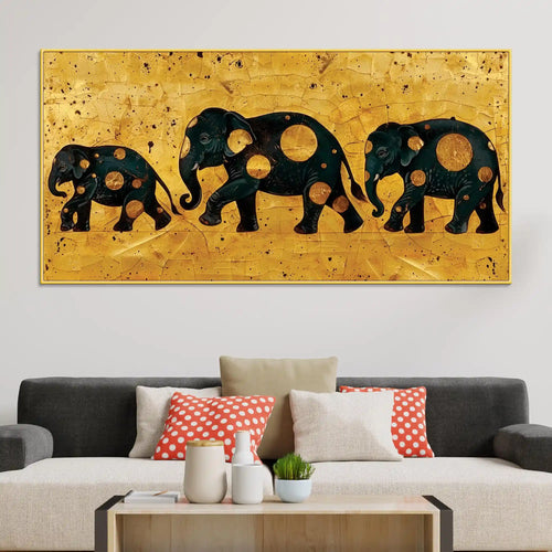 Artistic Elephant Family Canvas Wall Painting for Home & Office