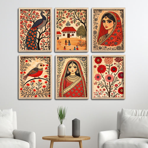 artistic-ethnic-village-art-wall-frame-set-of-six