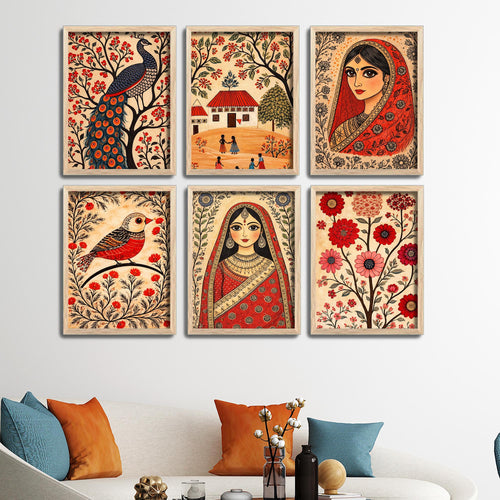 Artistic Ethnic Village Art Wall Frame Set of Six