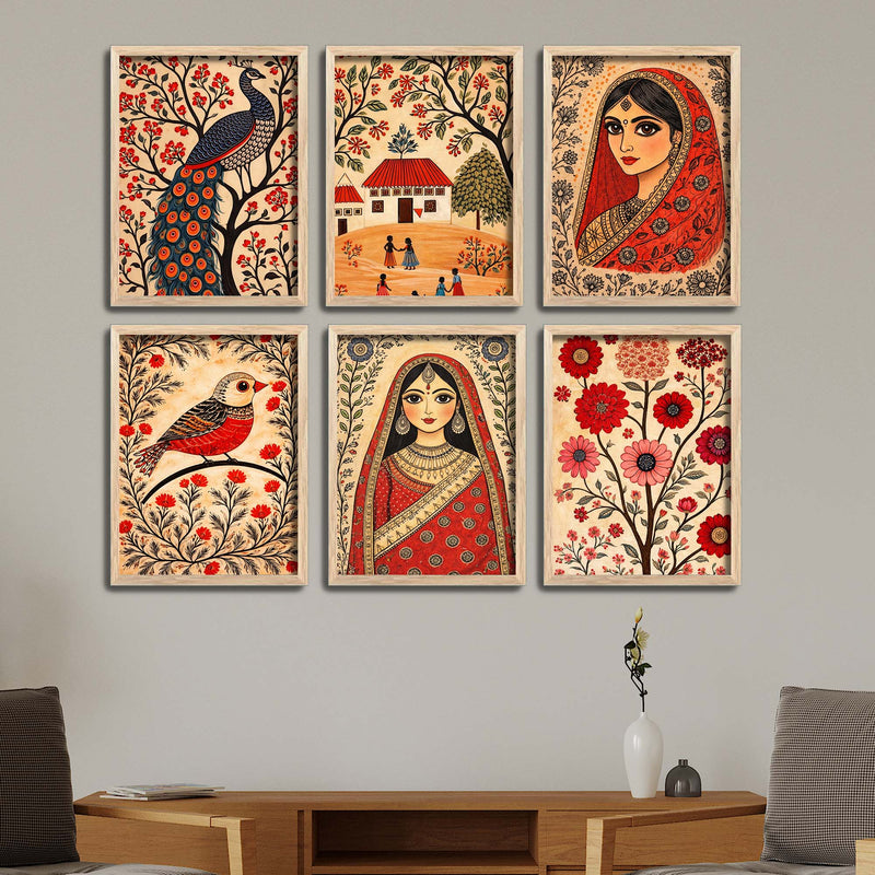 Artistic Ethnic Village Art Wall Frame Set of Six