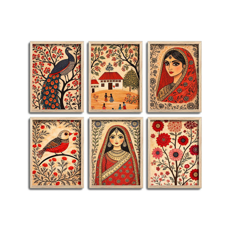 Artistic Ethnic Village Art Wall Frame Set of Six