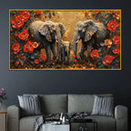 Artistic Floral Elephant Family Crystal Glass Wall Painting