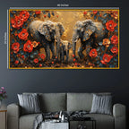 Artistic Floral Elephant Family Crystal Glass Wall Painting