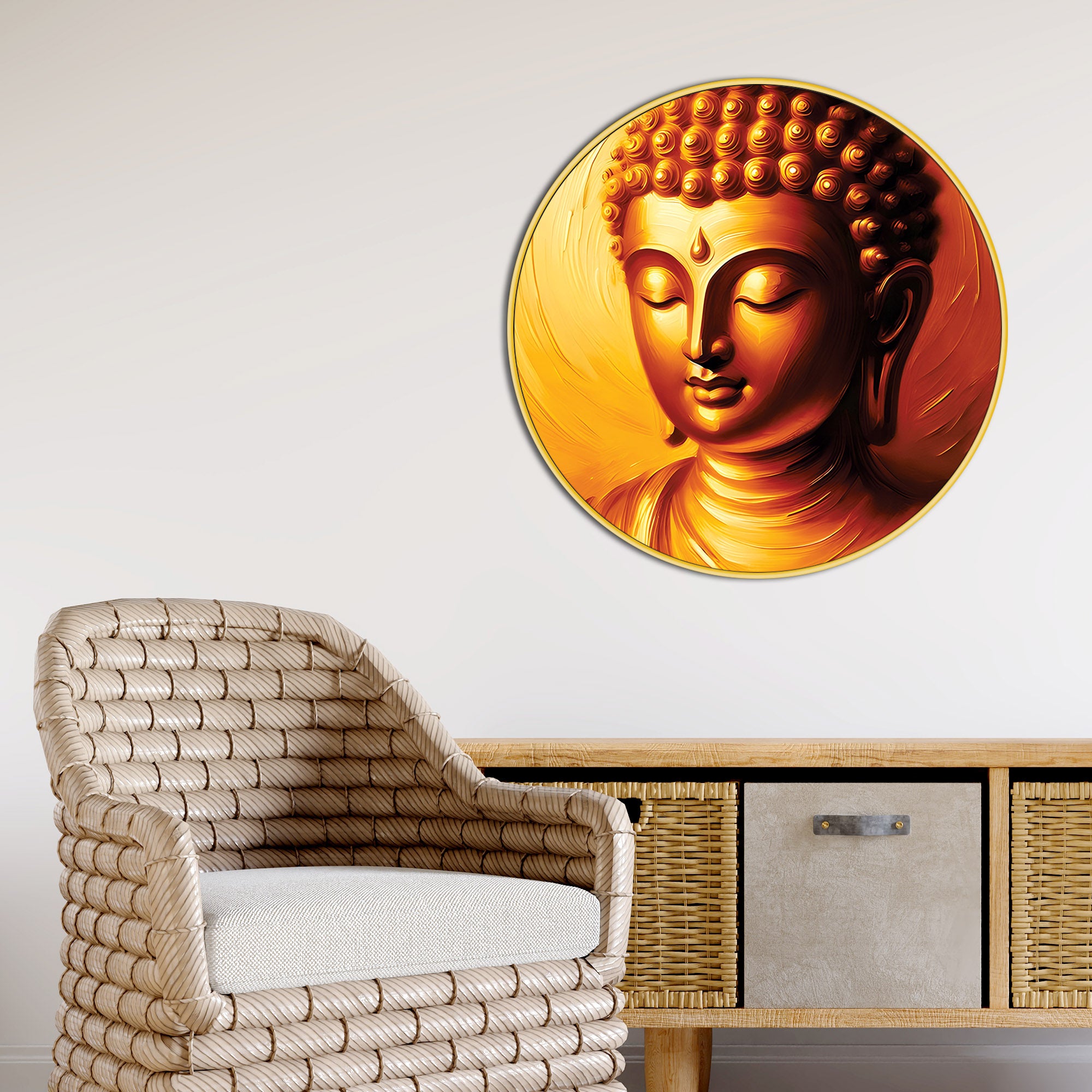 Artistic Golden Buddha Round Wall Painting