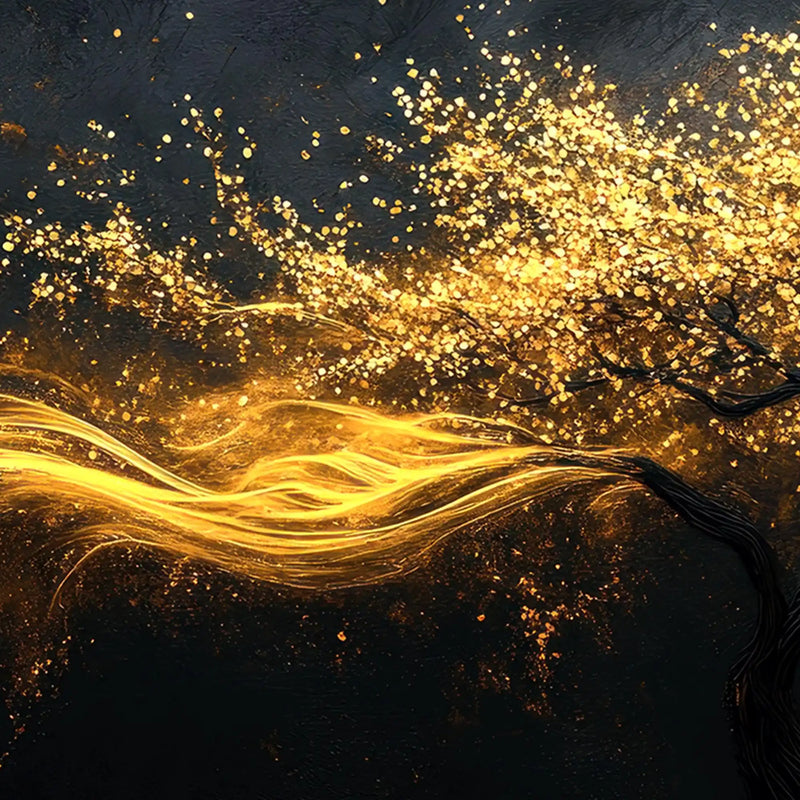 Artistic Golden Flow Tree Crystal Glass Wall Painting