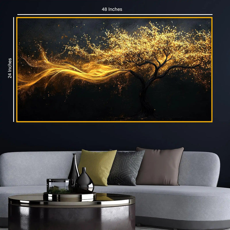 Artistic Golden Flow Tree Crystal Glass Wall Painting