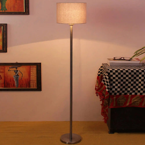artistic-grey-color-drum-shaped-designer-steel-floor-lamp