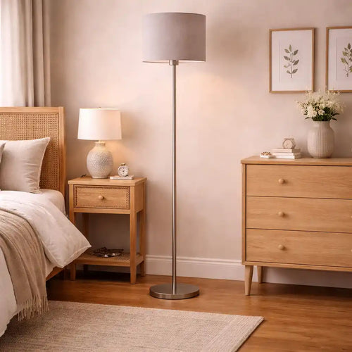 Artistic Grey Color Drum Shaped Designer Steel Floor Lamp