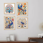 Artistic Indian Bird Wall Art Frame Set of 4