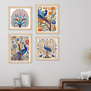 Artistic Indian Bird Wall Art Frame Set of 4