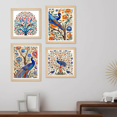 Artistic Indian Bird Wall Art Frame Set of 4