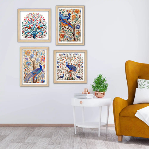 Artistic Indian Bird Wall Art Frame Set of 4