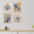 Artistic Indian Bird Wall Art Frame Set of 4