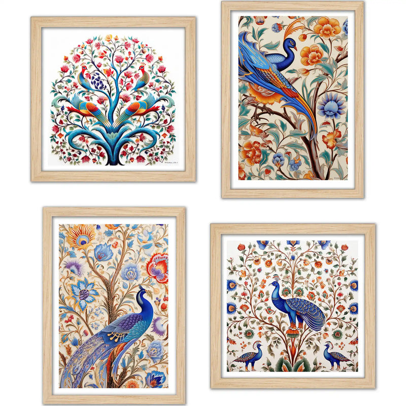Artistic Indian Bird Wall Art Frame Set of 4