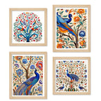 Artistic Indian Bird Wall Art Frame Set of 4