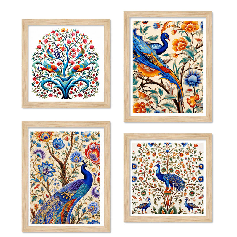 Artistic Indian Bird Wall Art Frame Set of 4