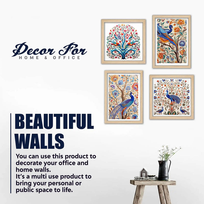 Artistic Indian Bird Wall Art Frame Set of 4