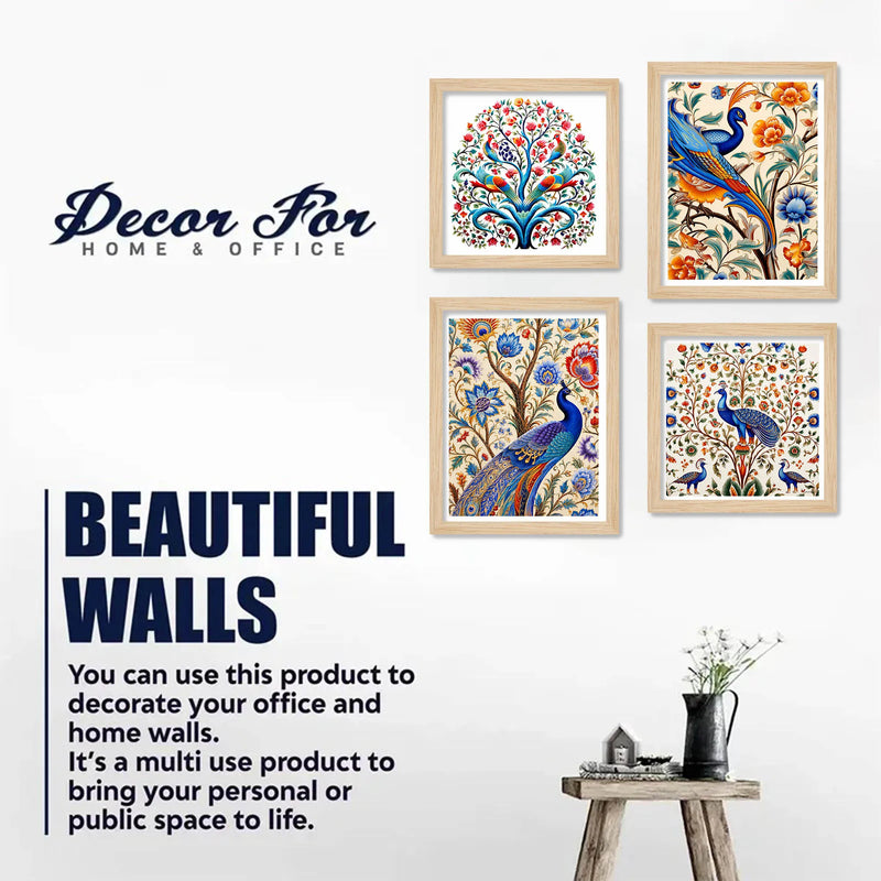 Artistic Indian Bird Wall Art Frame Set of 4