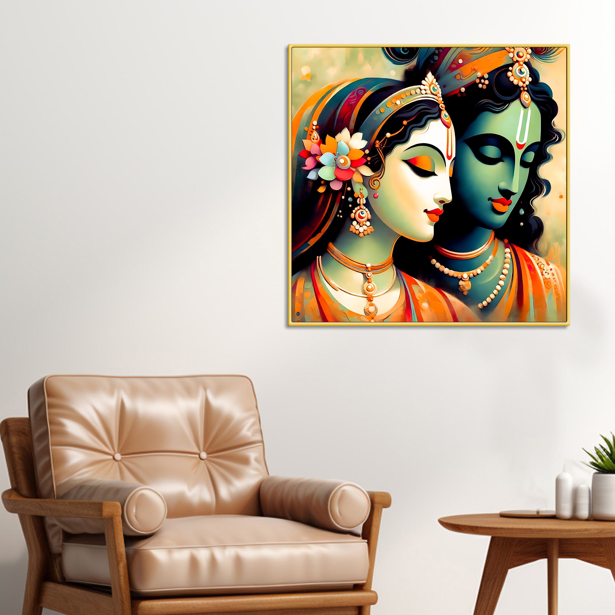 Artistic Krishna Radha Modern Portrait Canvas Wall Painting