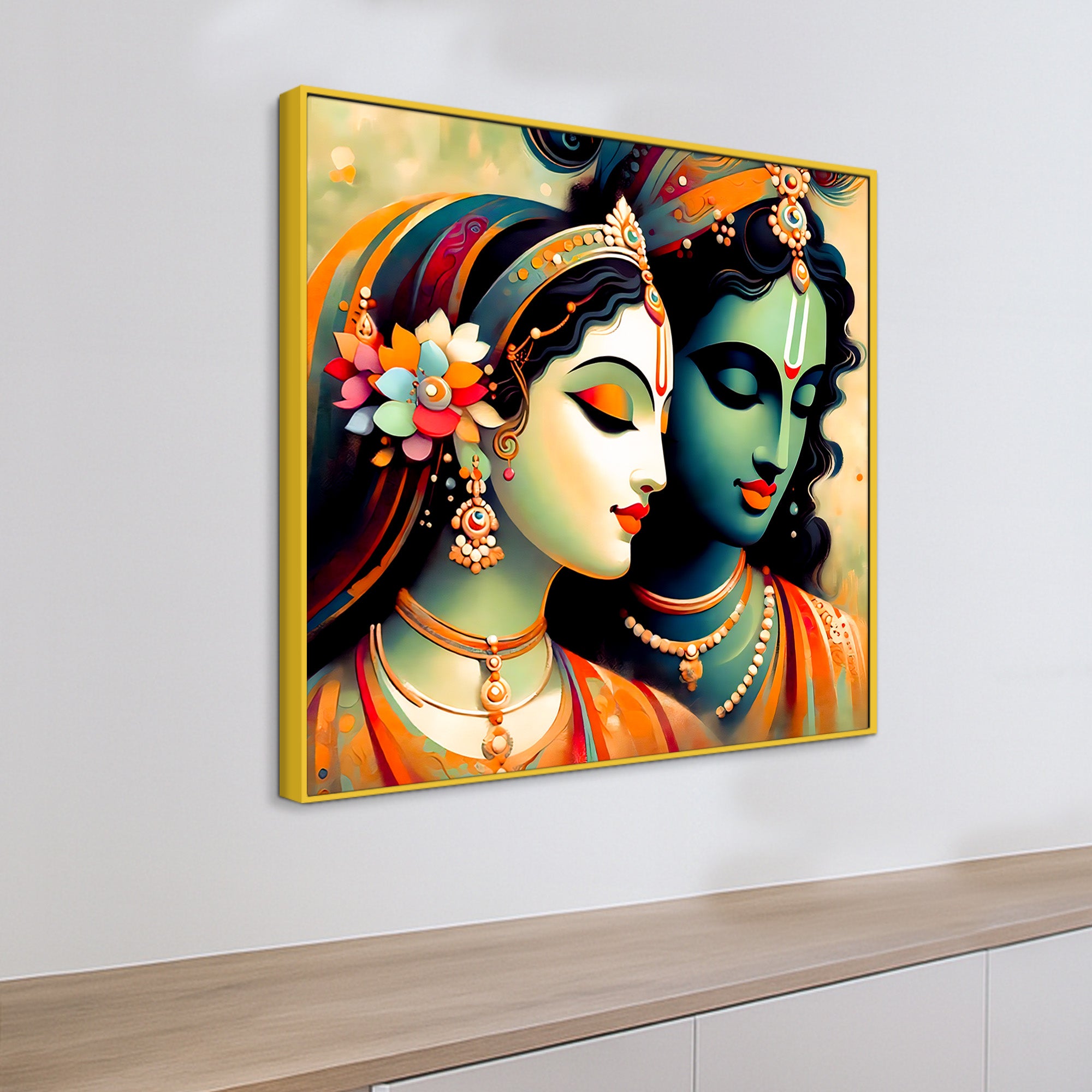Artistic Krishna Radha Modern Portrait Canvas Wall Painting
