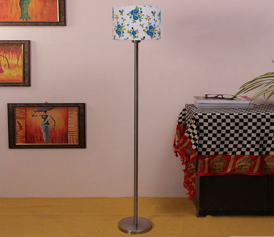 Artistic Light Blue Color Drum Shaped Designer Steel Floor Lamp