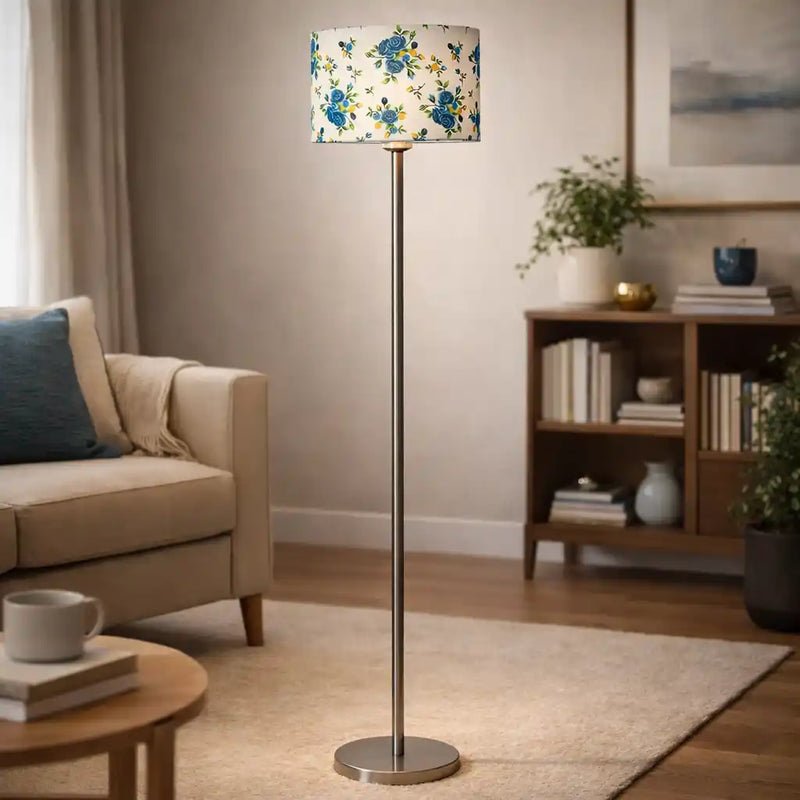 Artistic Light Blue Color Drum Shaped Designer Steel Floor Lamp