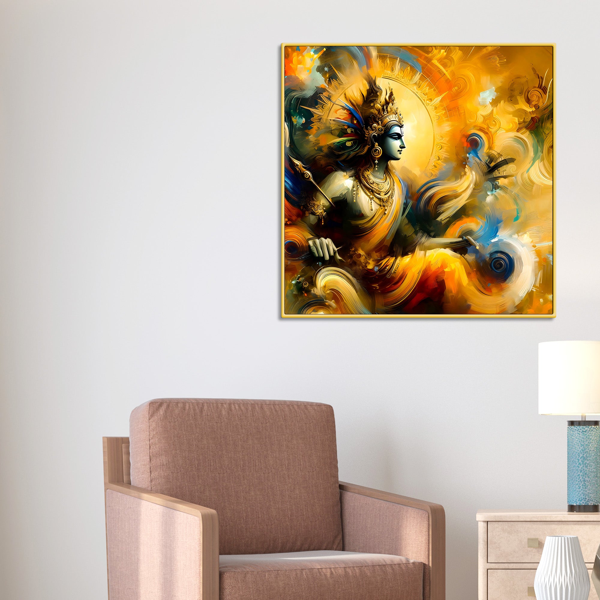 Artistic Lord Krishna Abstract Wall Painting for Home & Office – Modern Devotional Wall Decor