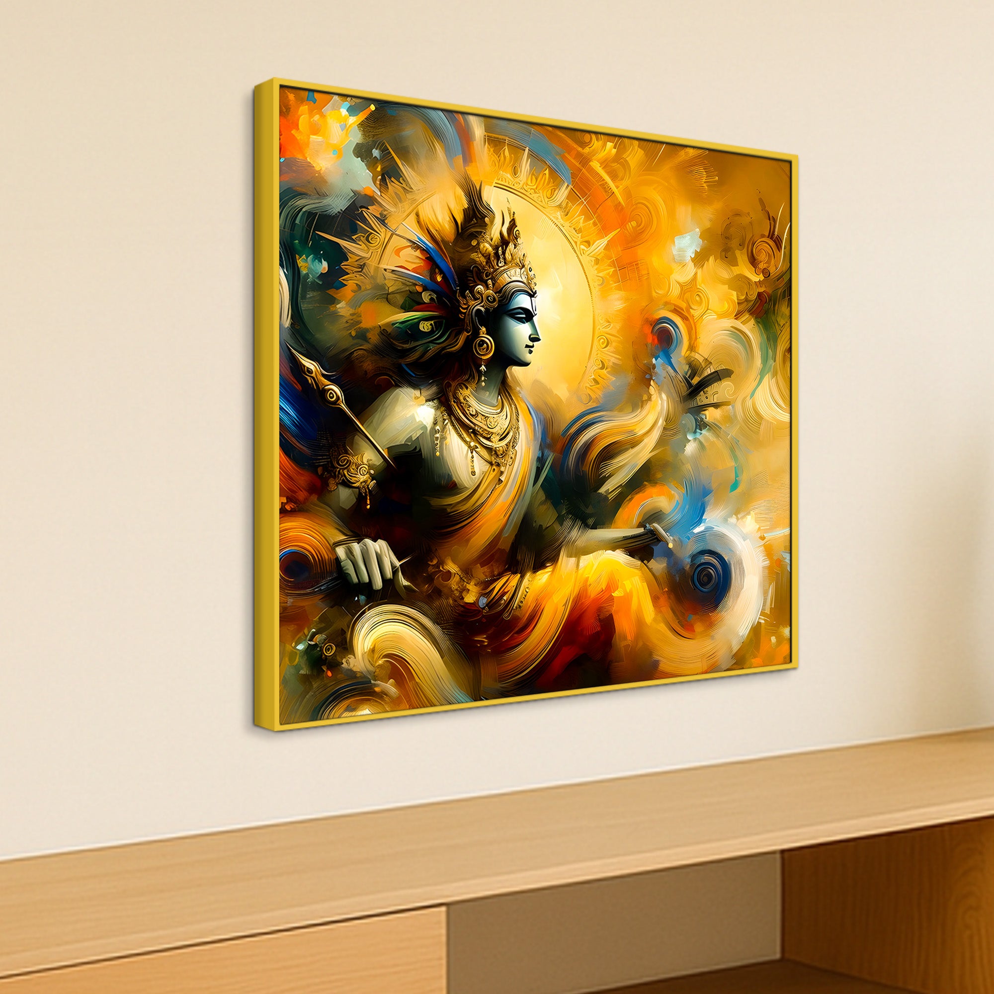 Artistic Lord Krishna Abstract Wall Painting for Home & Office – Modern Devotional Wall Decor