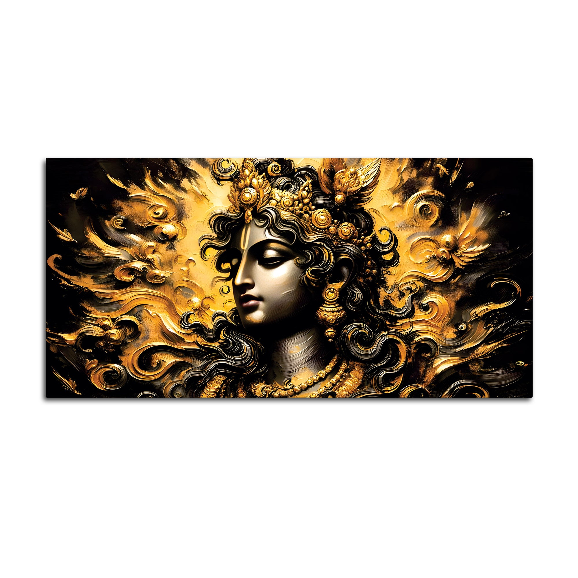Artistic Lord Krishna Gold Effect Canvas Painting for Home Interiors