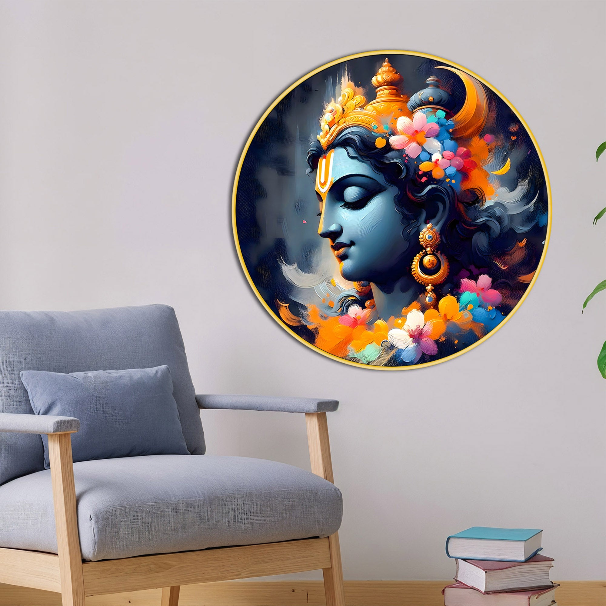 Artistic Lord Krishna Round Frame Painting