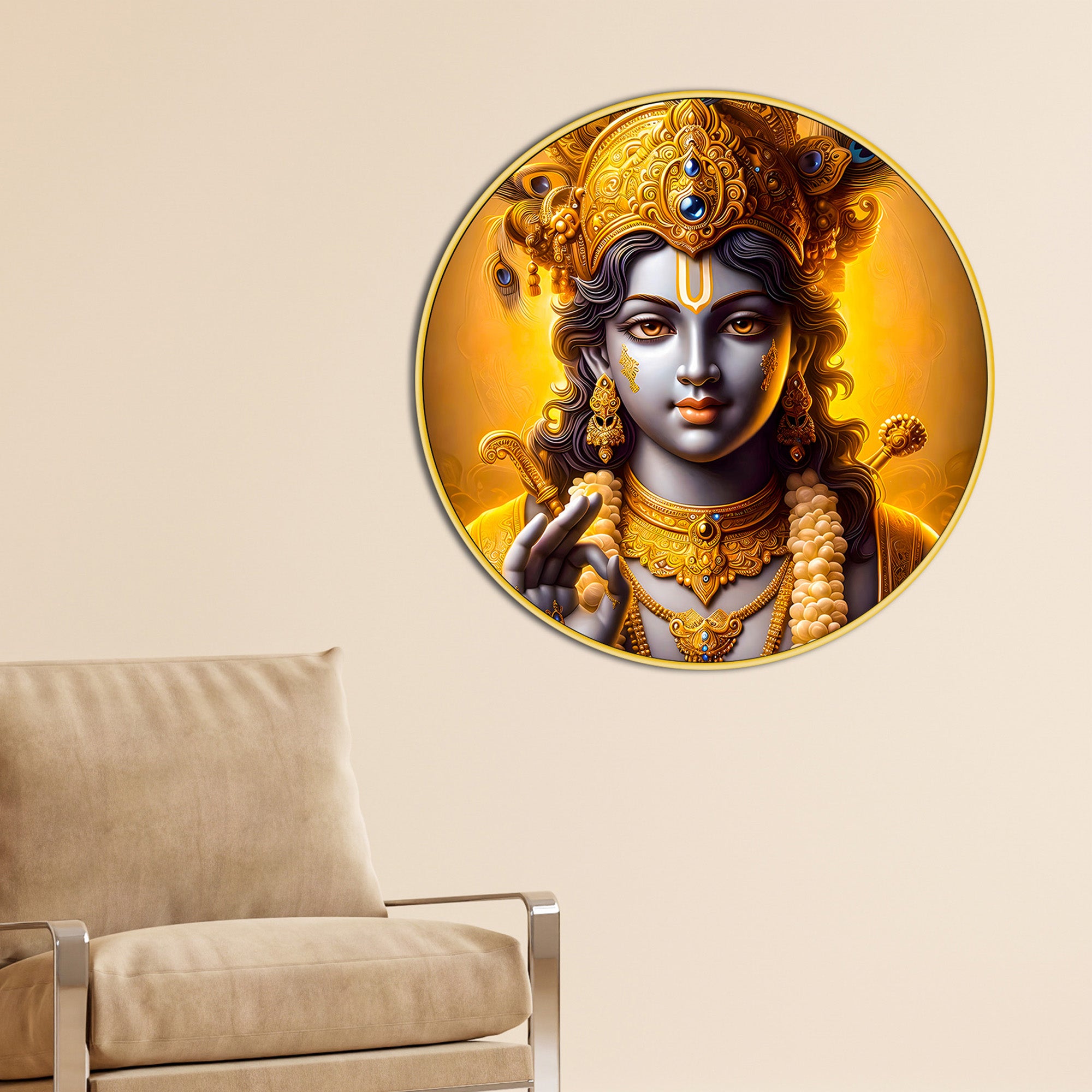 Artistic Lord Krishna Round Painting Decor