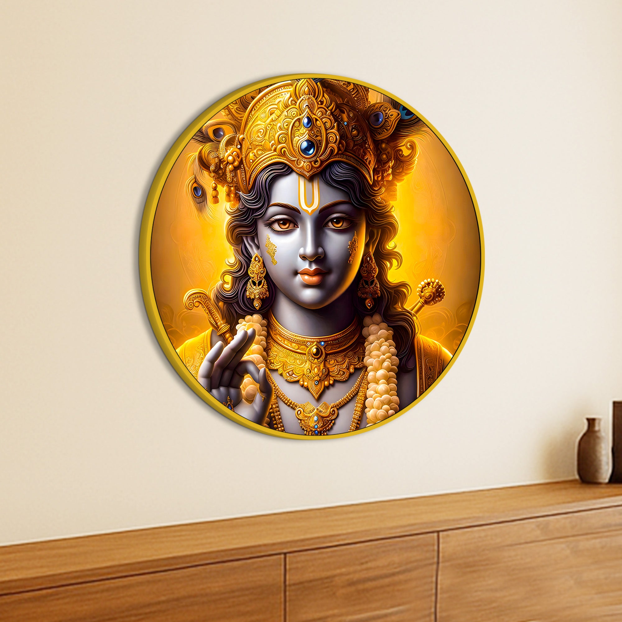 Artistic Lord Krishna Round Painting Decor