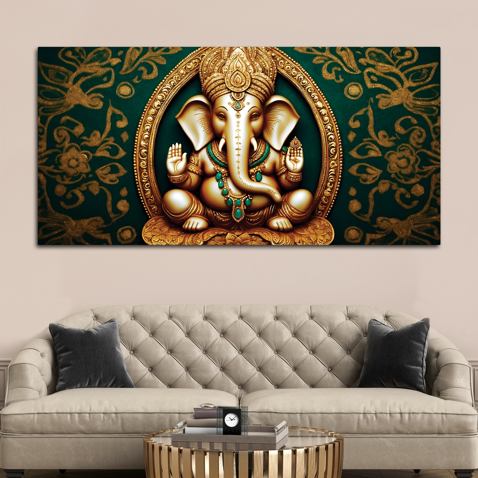 Artistic Lord Shri Ganesha Modern Portrait Canvas Wall Painting for Home & Office Decor – Modern Devotional Wall Art