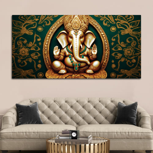 Artistic Lord Shri Ganesha Modern Portrait Canvas Wall Painting for Home & Office Decor – Modern Devotional Wall Art