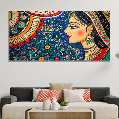 artistic-madhubani-indian-woman-canvas-painting