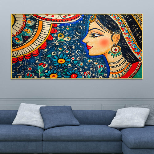 Artistic Madhubani Indian Woman Canvas Painting
