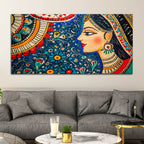 Artistic Madhubani Indian Woman Canvas Painting