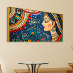 Artistic Madhubani Indian Woman Canvas Painting