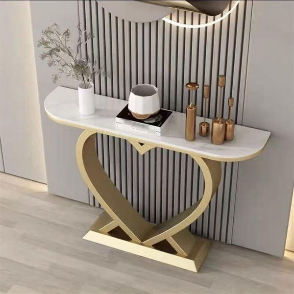 Artistic Marble Console Featuring Unique Gold Heart Frame