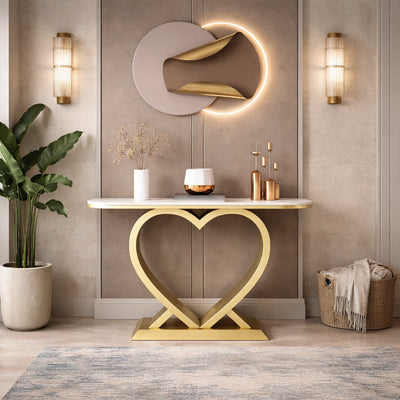 Artistic Marble Console Featuring Unique Gold Heart Frame