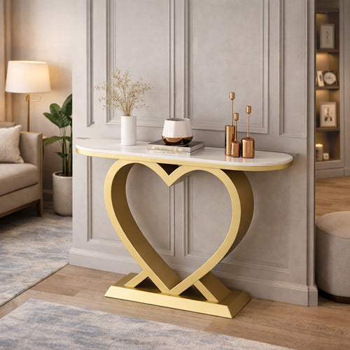 Artistic Marble Console Featuring Unique Gold Heart Frame