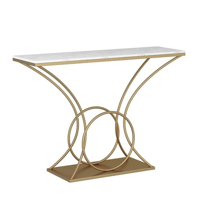 Artistic Marble Console Table with Gold Circular and Curved Frame
