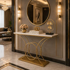 Artistic Marble Console Table with Gold Circular and Curved Frame