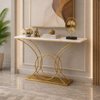 Artistic Marble Console Table with Gold Circular and Curved Frame
