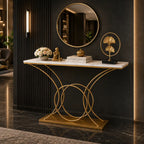 Artistic Marble Console Table with Gold Circular and Curved Frame