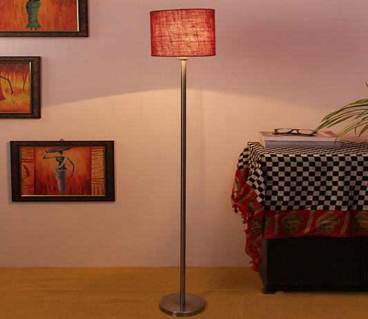 Artistic Maroon Color Drum Shaped Designer Steel Floor Lamp