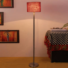 artistic-maroon-color-drum-shaped-designer-steel-floor-lamp